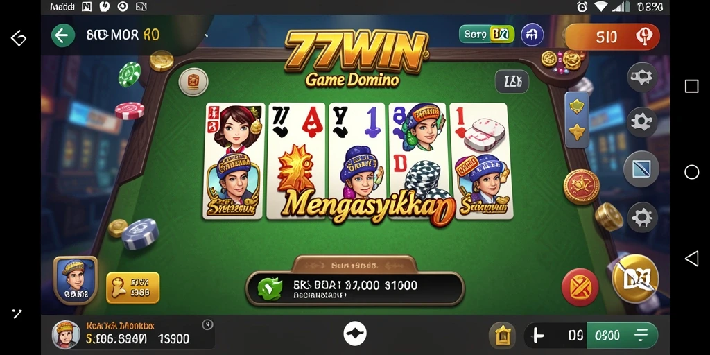 Screenshot gameplay 77WIN menampilkan suasana permainan Domino yang intens dan menantang.