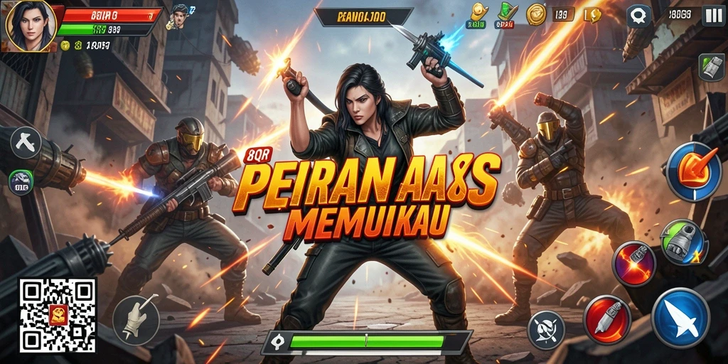 Tangkapan layar gameplay 8QR menampilkan aksi pertempuran yang intens.