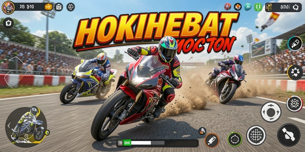 Gameplay seru HOKIHEBAT dengan balapan motor yang menegangkan.