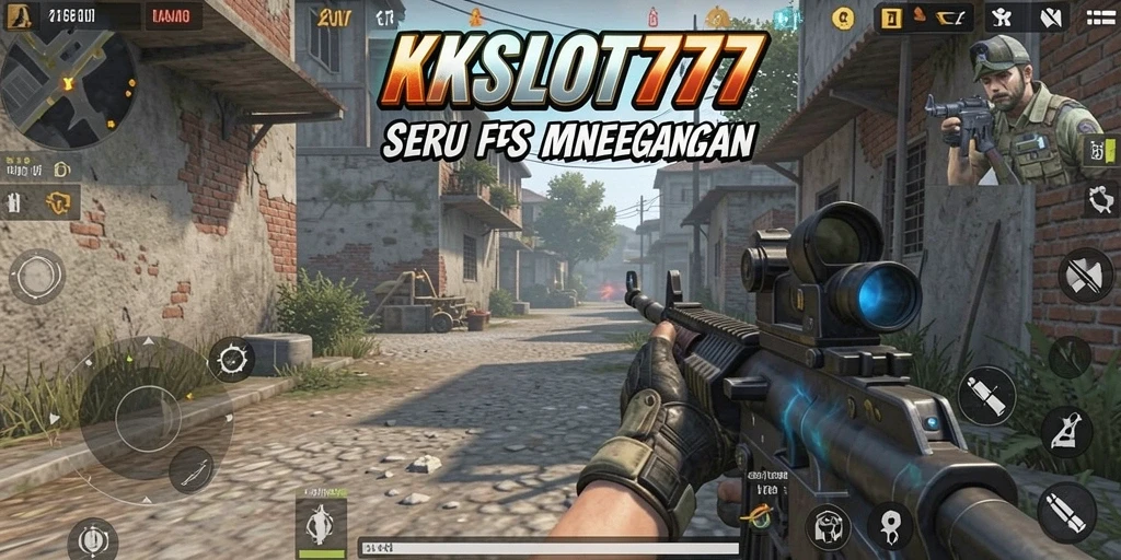 Screenshot utama KKSLOT777 menampilkan aksi tembak-menembak yang seru.