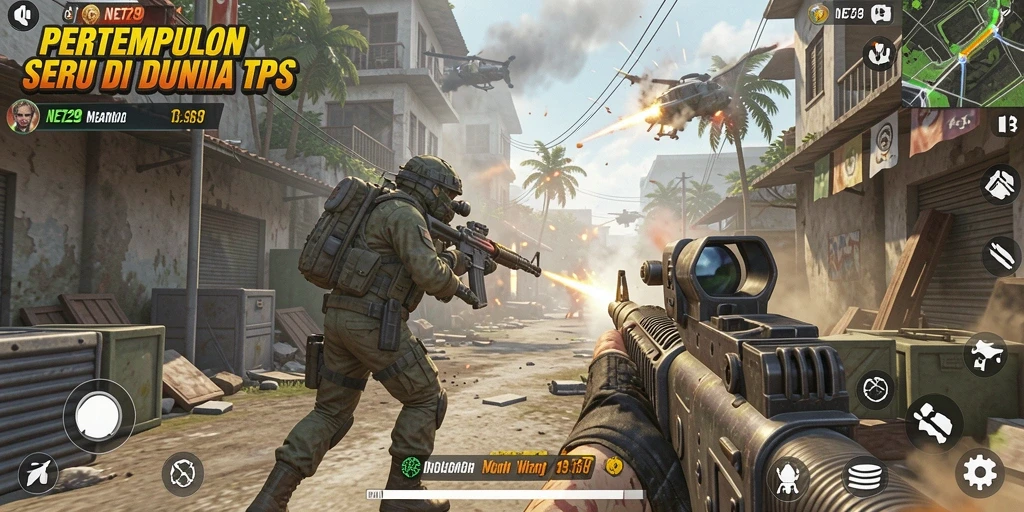 Screenshot gameplay NET29 menampilkan pertempuran mendebarkan dalam dunia TPS.