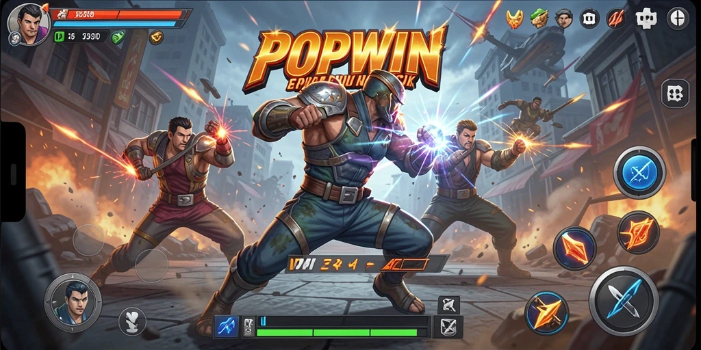 Tampilan pertarungan seru dan karakter unik di POPWIN.