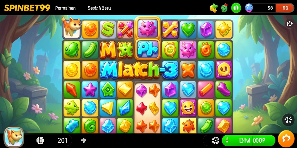 Tampilan gameplay seru SPINBET99 dalam aksi Match-3.