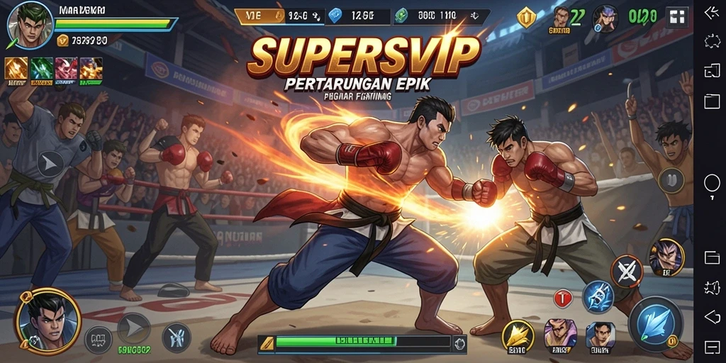 Tampilan dinamis dari pertarungan dalam game SUPERSVIP.