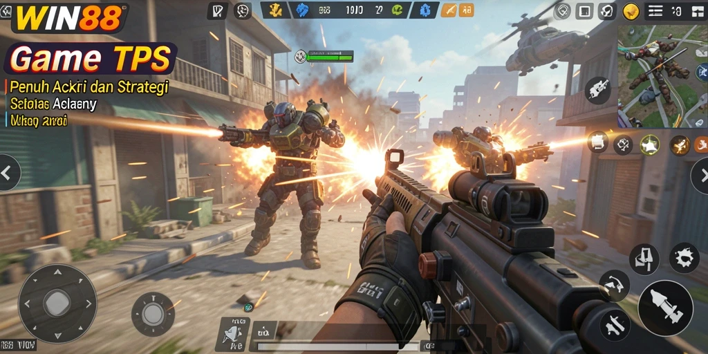 Screenshot dari gameplay WIN88 yang menunjukkan aksi mendebarkan dalam pertempuran TPS.